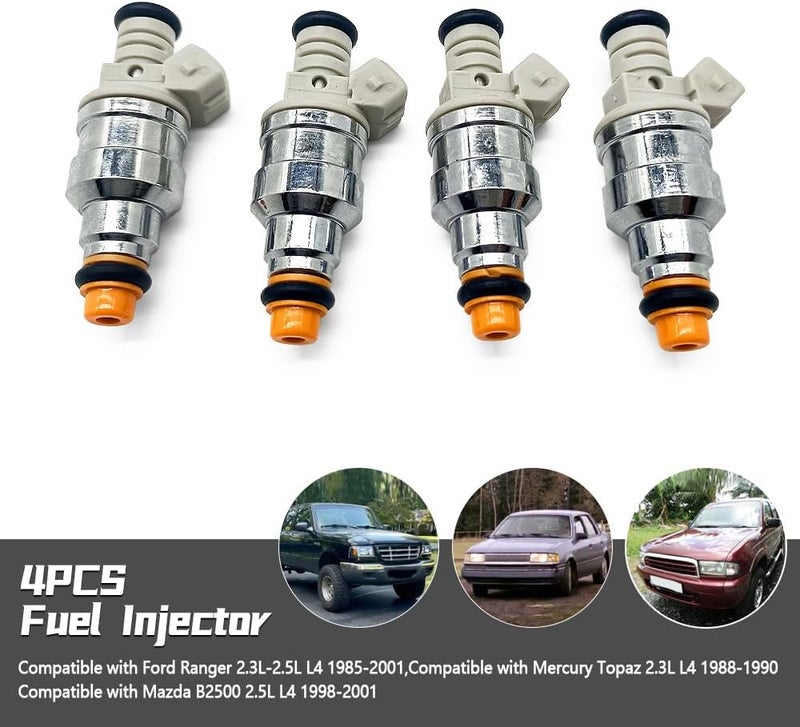 TWDRET Fuel Injector 4PCS - Compatible with Ford Ranger 2.3L-2.5L, Mazda B2500 2.5L, Mercury Topaz 2.3L - Replace F87E-D2A/B, F87E-B2A/B - Image 2